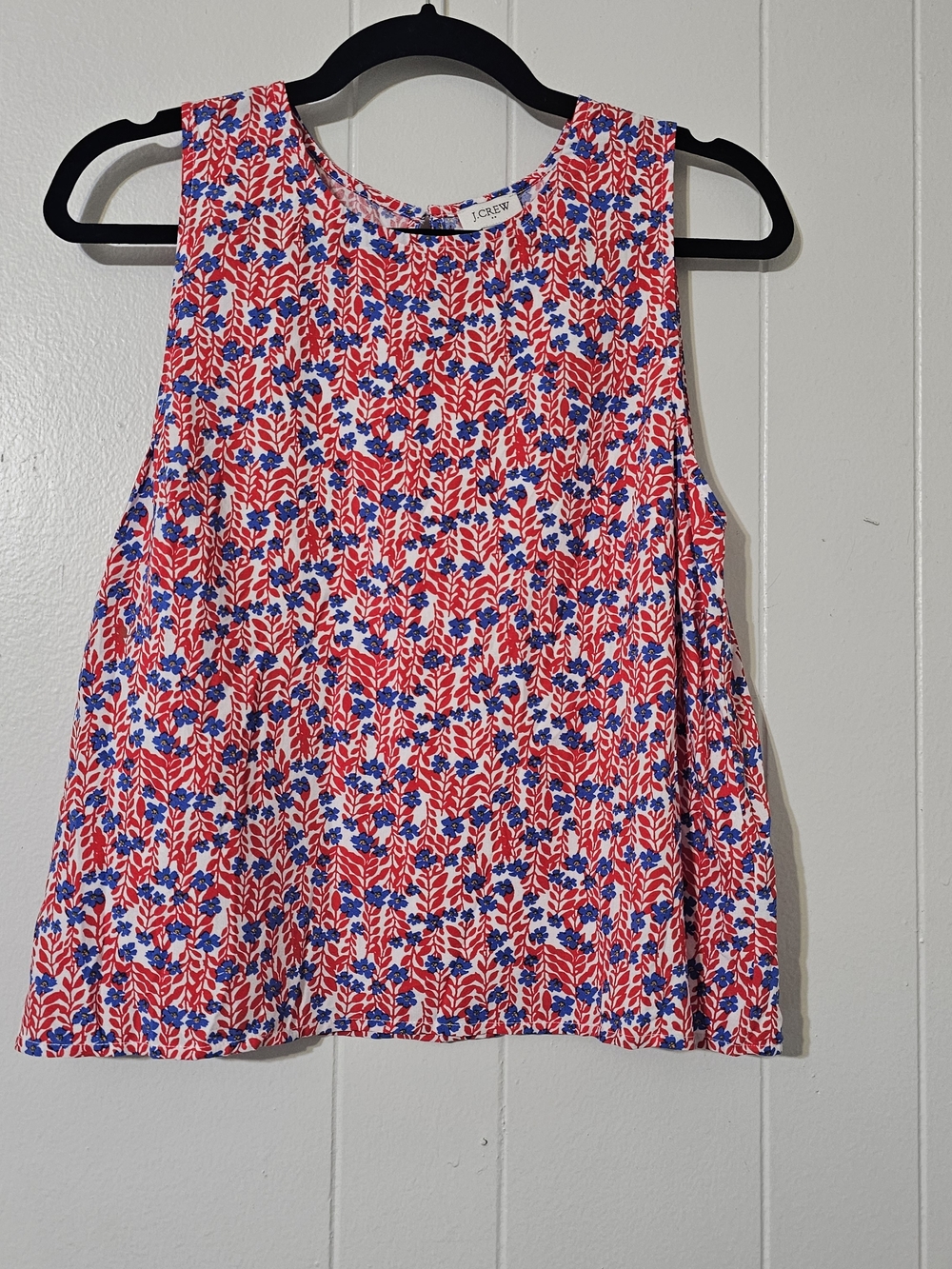 J.Crew Floral Sleeveless Top Small Red Blue Print Swing Tank Boho Cottagecore - Picture 2 of 9